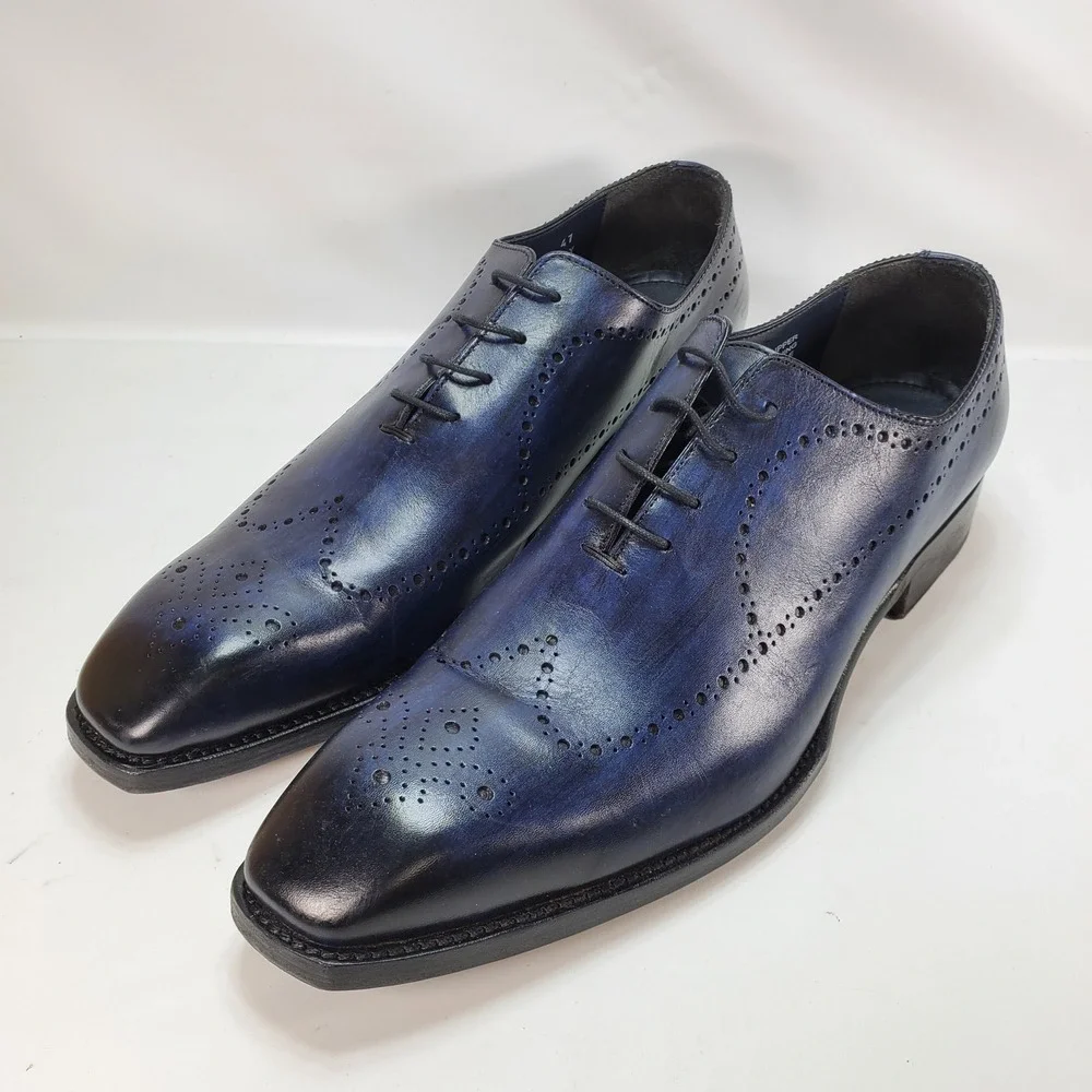 Calzoleria Toscana 975 Oxford Mens 47 Blue Hand Crafted Patina Leather Italy
